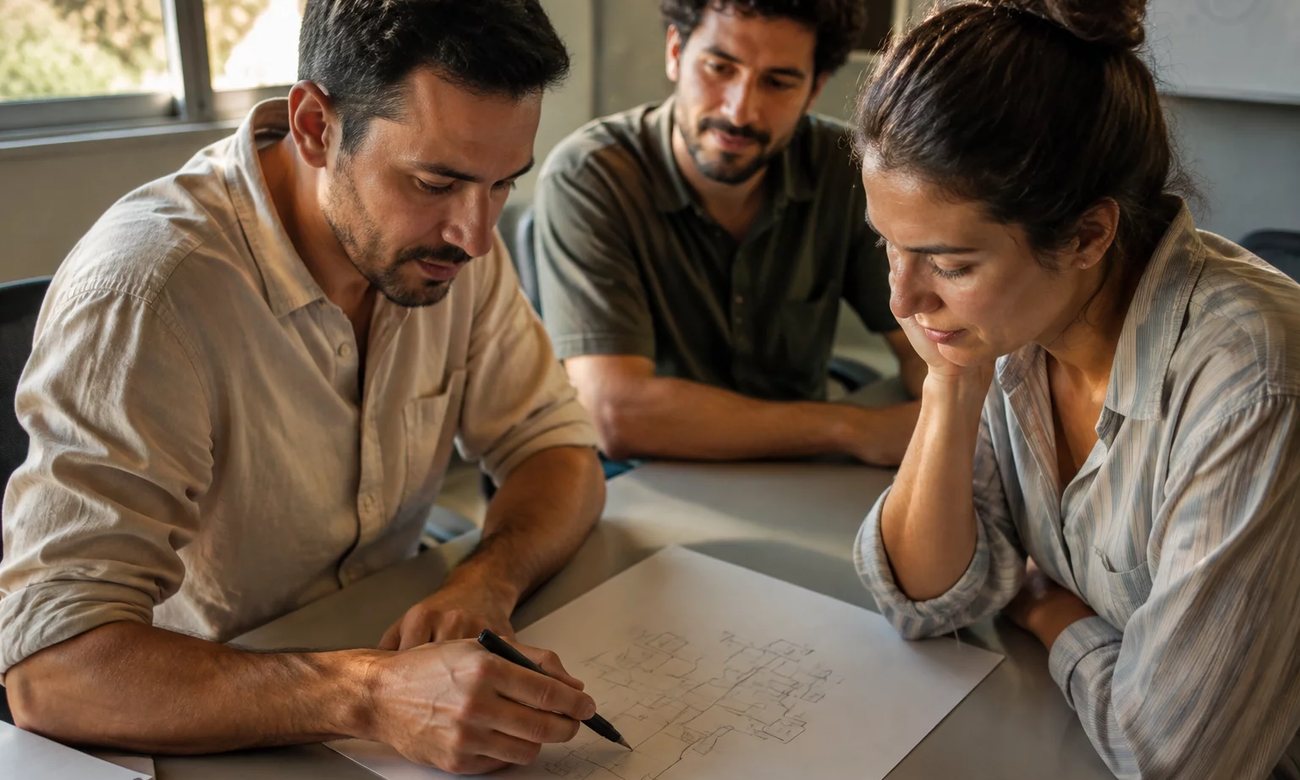 Colegas de trabalho de pé no corredor, conversando antes de a sessão abrir